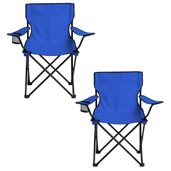 2 Adet Katlanır Kamp Sandalyesi - Piknik Plaj Sandalyesi - (DY.001) - Mavi - Taşıma Çantalı - Resim 2