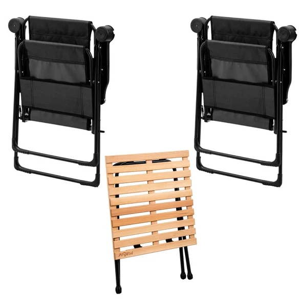 2 Adet Katlanır Kamp Sandalyesi ve Masa Seti - Rest - Taşıma Çantalı - Siyah - 130 KG Taşıma - 2