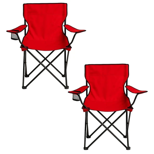 2 Adet Katlanır Kamp Sandalyesi - Piknik Plaj Sandalyesi - (DY.001) - Kırmızı - Taşıma Çantalı - Resim 2