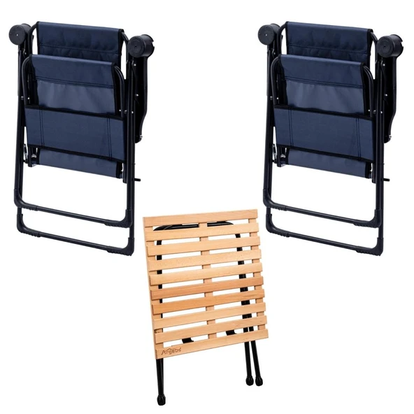 2 Adet Katlanır Kamp Sandalyesi ve Masa Seti - Rest - Lacivert - 130 KG Taşıma - Resim 2