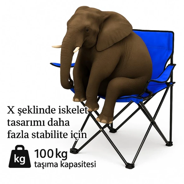 2 Adet Katlanır Kamp Sandalyesi - Piknik Plaj Sandalyesi - (DY.001) - Mavi - Taşıma Çantalı - Resim 4