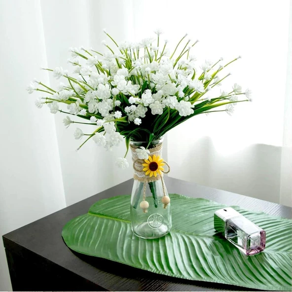 Nettenevime 6lı Set Yapay Çiçek Sazlı Lotus Beyaz Renk 7 Dal Plastik  30cm - Resim 4