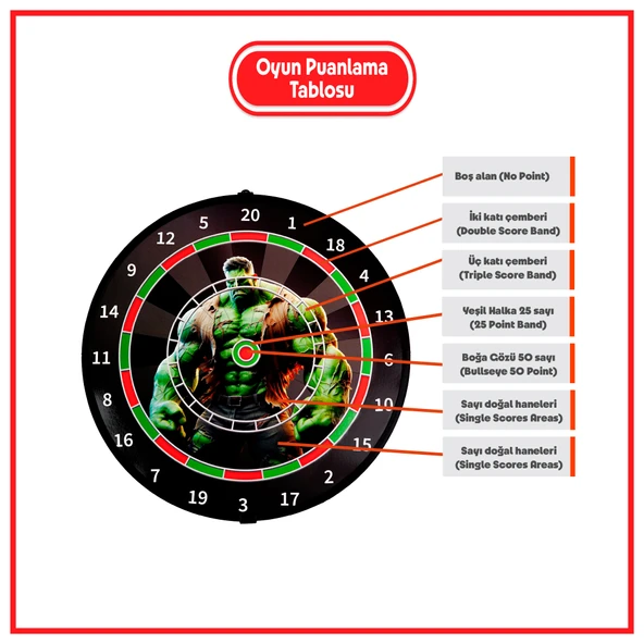 4 Oklu Mıknatıslı Hulk Dart Seti Çift Yönlü Manyetik Dart Askılı Dartboard - 6