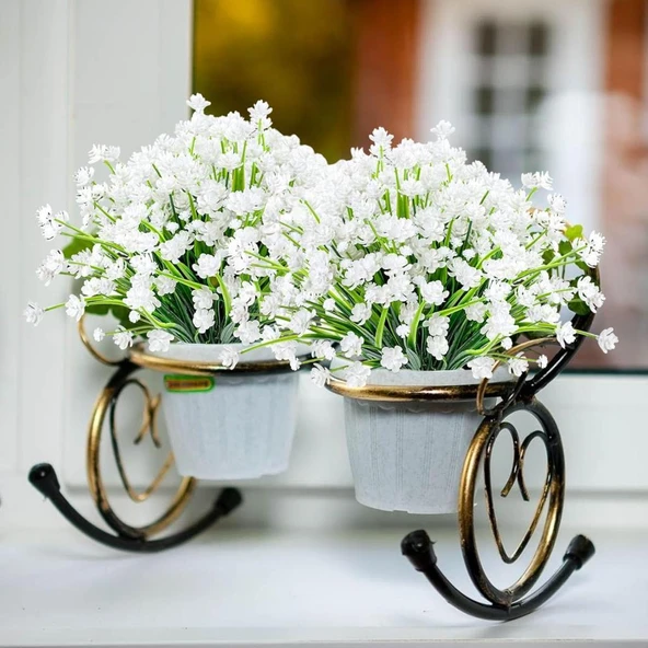 Nettenevime 6lı Set Yapay Çiçek Sazlı Lotus Beyaz Renk 7 Dal Plastik  30cm - Resim 3