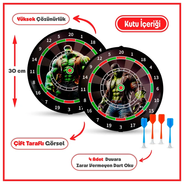 4 Oklu Mıknatıslı Hulk Dart Seti Çift Yönlü Manyetik Dart Askılı Dartboard - 2