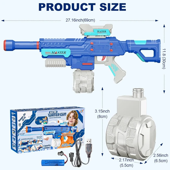 Otomatik Atış Yapan Su Tabancası Mega Boy Pilli Bataryalı Su Tabancası - 5