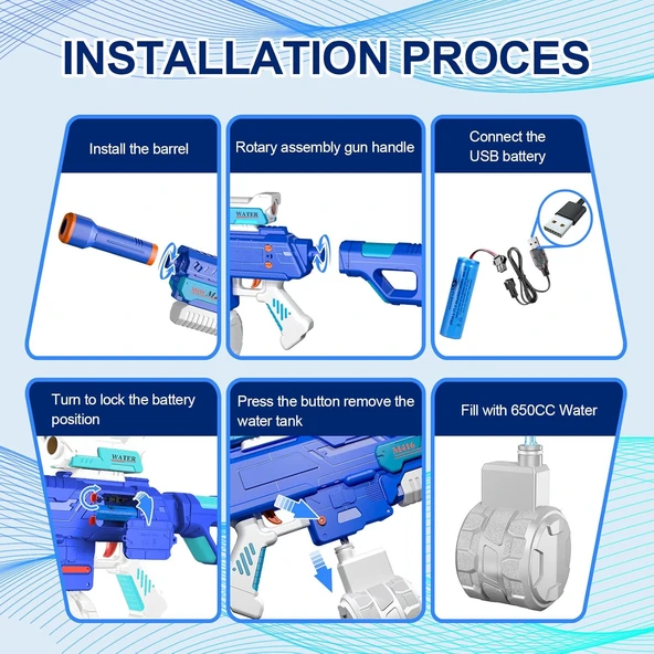 Otomatik Atış Yapan Su Tabancası Mega Boy Pilli Bataryalı Su Tabancası - 6