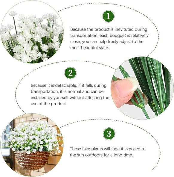 Nettenevime 6lı Set Yapay Çiçek Sazlı Lotus Beyaz Renk 7 Dal Plastik  30cm - Resim 8