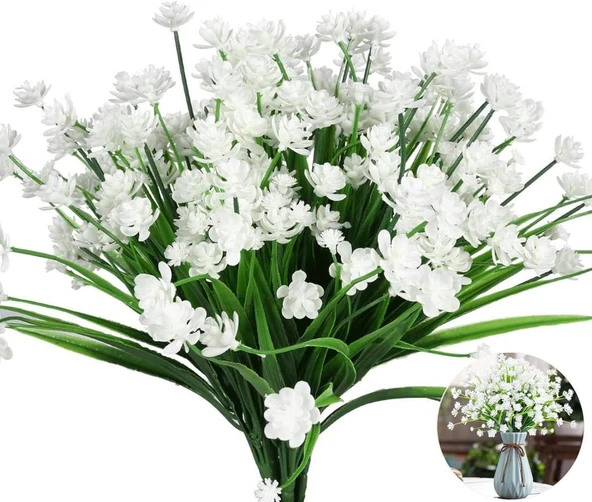 Nettenevime 6lı Set Yapay Çiçek Sazlı Lotus Beyaz Renk 7 Dal Plastik  30cm ürün görseli