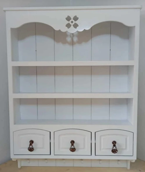 Ahşap Boyanabilir MDF Dekoratif 3 Raflı ve 3 Çekmeceli Duvar Rafı - Terek - 3