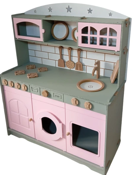 Üç Kapaklı Boyalı Oyuncak Mutfak Seti - 3