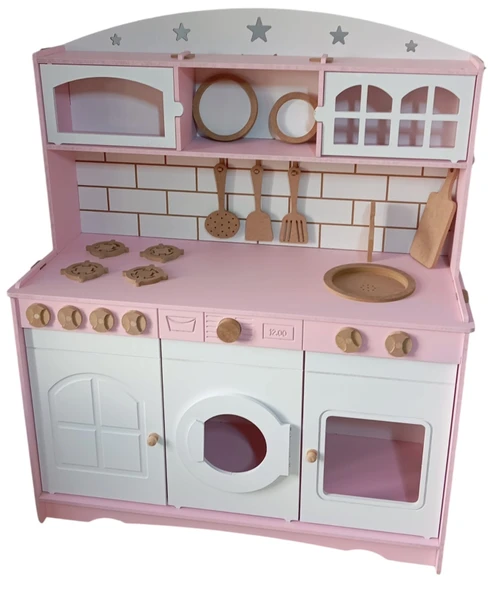 MDF 3 Kapaklı Boyalı Oyuncak Mutfak