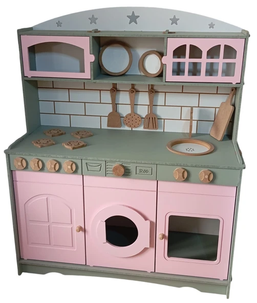 Üç Kapaklı Boyalı Oyuncak Mutfak Seti