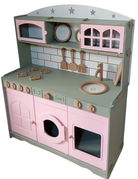 Üç Kapaklı Boyalı Oyuncak Mutfak Seti - 2