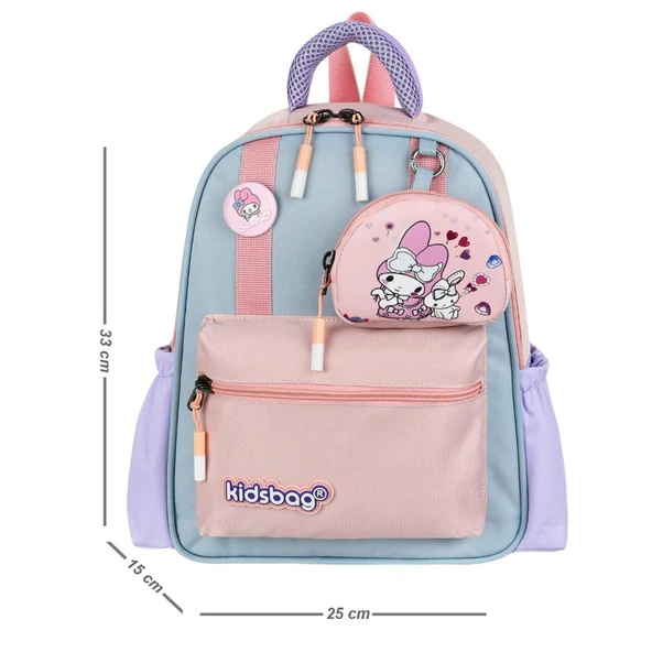 Kız Çocuk Anaokulu Sırt Çantası Melodi-Labubu Kreş Çantası 33*25 Cm Ortopedik Su İtici Kumaş ürün görseli 1