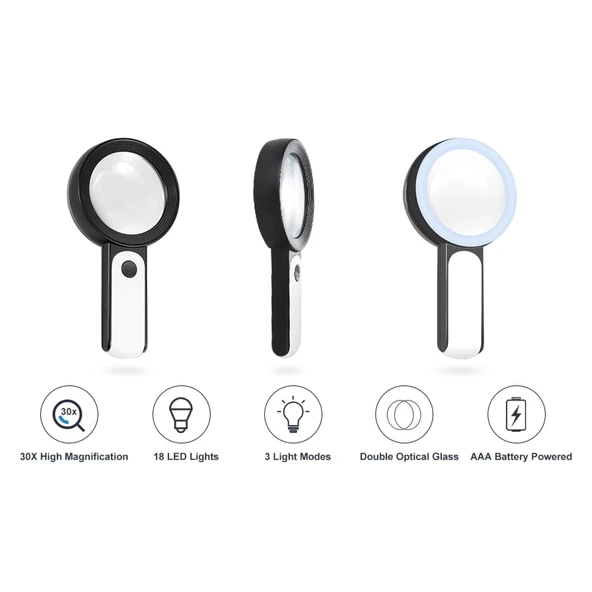 30x 12ışıklı Büyüteç Taşınabilir Çıft Katmanlı Optik Cam Okuma Büyüteç 229018 - 5