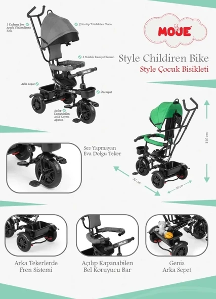 Moje Style 3 Tekerlekli Çocuk Bisikleti Pembe - 8