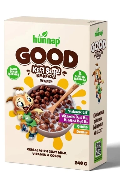 Hünnap Keçi Sütlü Kakao Ve Vitamıin Tahıllı Glutensiz Gevrek 240 Gr ürün görseli