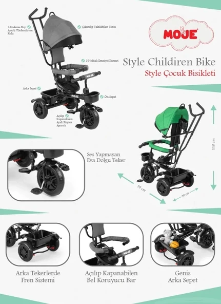 Moje Style 3 Tekerlekli Çocuk Bisikleti Yeşil