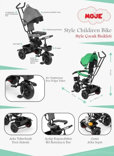Moje Style 3 Tekerlekli Çocuk Bisikleti Gri - 7