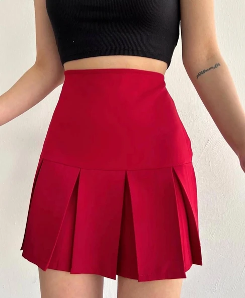 Altı geniş pileli etek bordo s24729 - 3