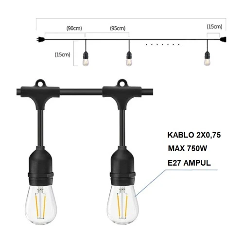 Horoz Elektrik Karnaval Dış Mekan Aydınlatma 20 Li Ampul Takılabilir 10 Mt - 3