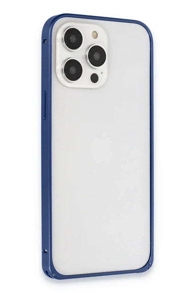 Joko iPhone 15 Pro Metal Bumper Mat Kapak - Lacivert - Resim 3