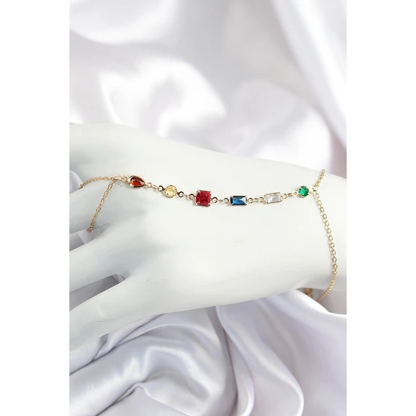 Pirinç Renkli Zirkon Taşlı Y Model Gold Renk Kadın Şahmeran - Tj-sn684