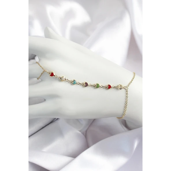 Pirinç Renkli Kalpli Zirkon Taşlı Y Model Gold Renk Kadın Şahmeran - Tj-sn680