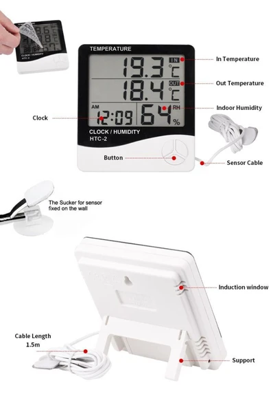 medikaltec Vzn Htx-2 Dijital Isı Nem Ölçer/Termometre İç Dış Ortam Ölçümü - Resim 3