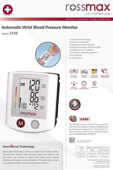 MEDİKALCİM S150 Smart Sense Teknolojili Bilekten Ölçen Hafızalı Tansiyon Aleti - Resim 3