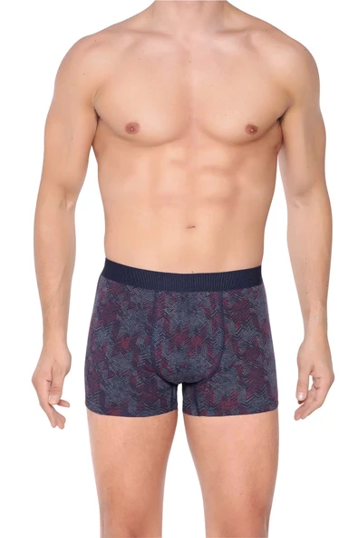 NİVEMESHOME 4480 ERKEK LYCRALI  COTTON BOXER LACİVERT KIRMIZI DESENLİ XL BERRAK