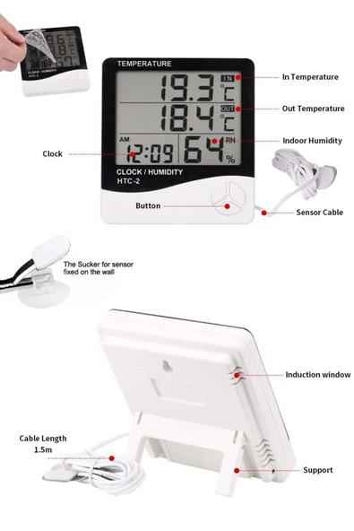 medikaltec Vzn Htx-2 Dijital Isı Nem Ölçer/Termometre İç Dış Ortam Ölçümü - Resim 3