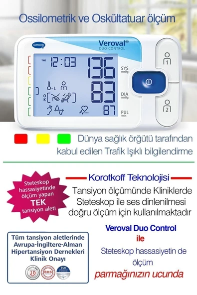 medikaltec Tansiyon Aleti, Veroval Duo Control, Osilometrik Ve Oskültatuar Ölçüm - Resim 3