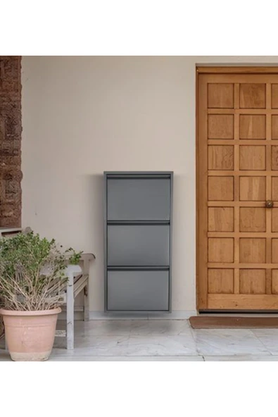 medikaltec 3’lü Metal Ayakkabılık (Antrasit) | Dar Alanlar İçin Akıllı Çözüm - Resim 2