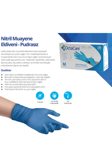 medikaltec Nitril Pudrasız Muayene Eldiveni Mavi Medium Beden ürün görseli