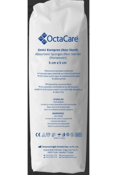 medikaltec Octacare Non-Steril Spanç Emici Kompres Gazlı Bez 5 cm x 5 cm - 8 Kat 200 Adet(Kopya) - 1