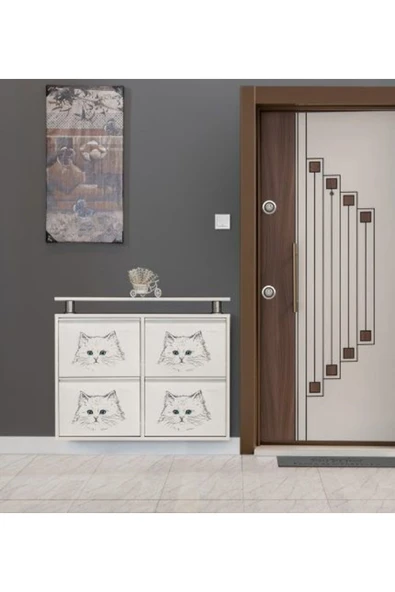 medikaltec 2+2 Metal Ayakkabılık (Beyaz-Kedi) | Modern Tasarım ve Geniş İç Hacim - Resim 3