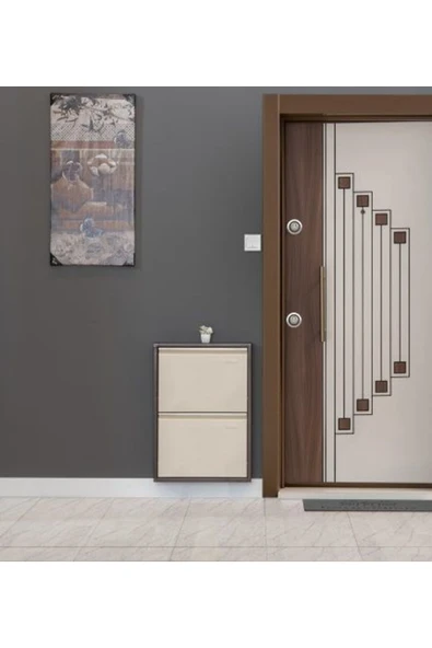 medikaltec 2’li Metal Ayakkabılık (Kahve-Krem) | Modern Tasarım ve Geniş İç Hacim - Resim 3