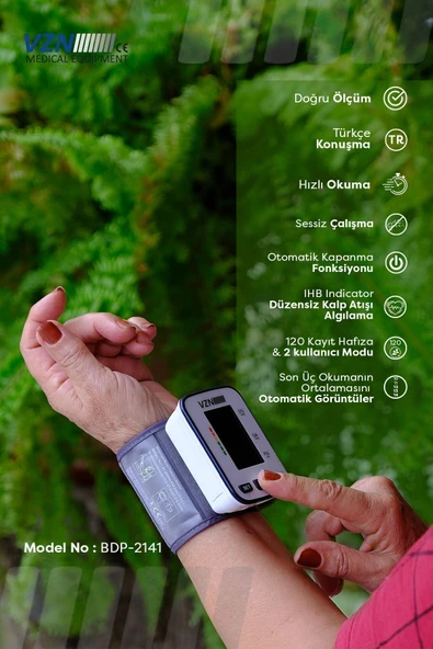 VZN medical equipment Vzn Türkçe Konuşan Bilekten Dijital Tansiyon Aleti Dbp-2141 - Resim 3