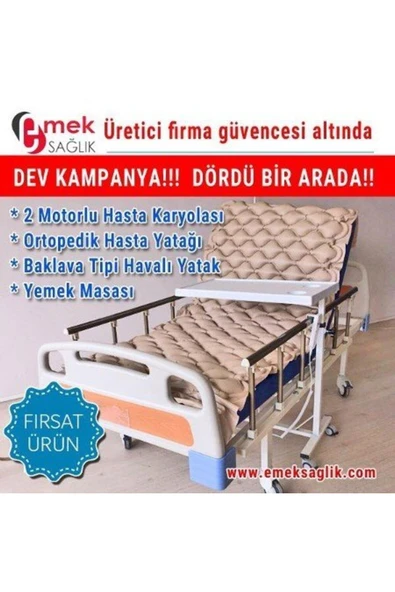 MEDİKALCİM Emek 2 Motorlu Hasta Karyolası-Havalı Yatağı-Yemek Masaslı 4 Lü ürün görseli