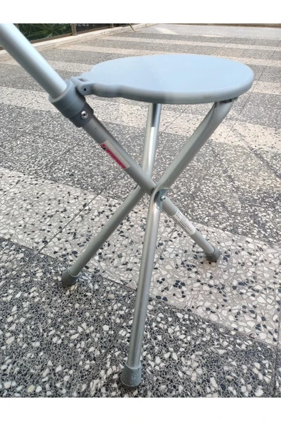 MEDWELT 1 Oturaklı Baston, Katlanabilir, Alüminyum, Uzunluk Ayarlı Alüminyum - Resim 2