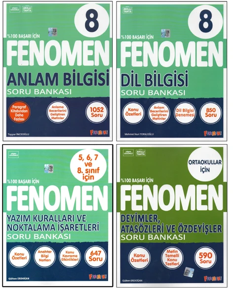 FENOMEN 8. SINIF ANLAM B.+DİL B.+YAZIM K. VE NOKTALAMA İ.+DEYİM VE ATASÖZLERİ (4 KİTAP) ürün görseli
