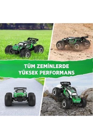 Uzaktan Kumandalı Şarjlı Araba, LED Işıklı 1:18 Canavar Araba, 20 KM/H Yüksek Hızlı Arazi Arabası - 3