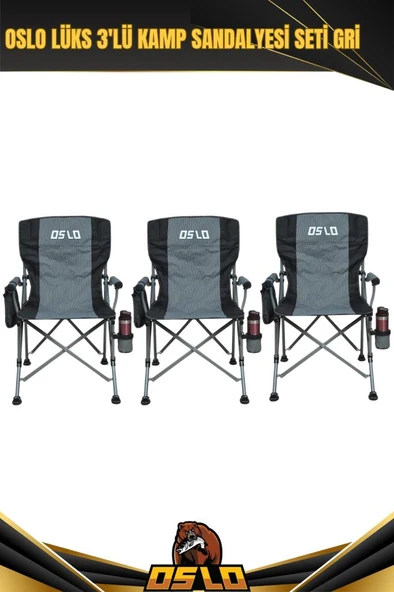 Oslo Lüks 3'lü Kamp Sandalye Seti Gri ürün görseli