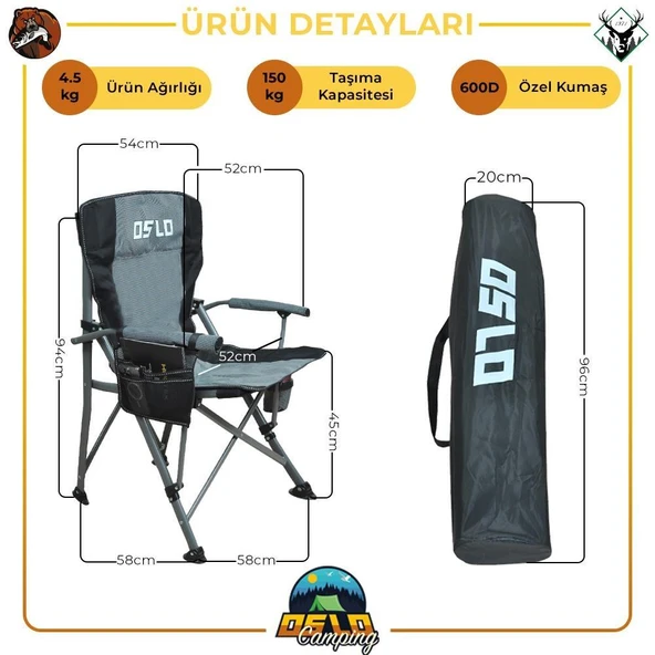 Oslo Lüks 2'li Kamp Sandalye Seti Gri - Resim 3