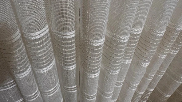 NİVEMESHOME MEVRA ALTIN ÇİZGİLİ 1/3 SIK PİLELİ TÜL PERDE APM - 4