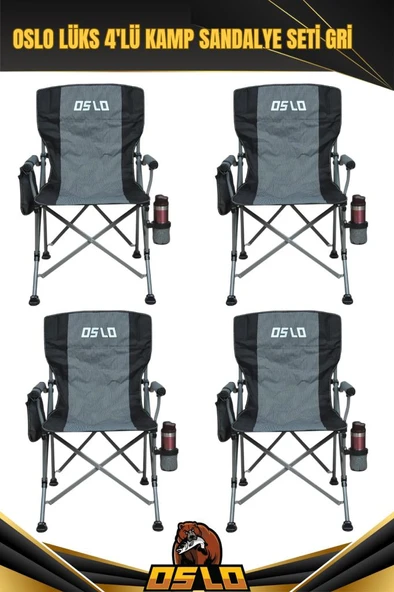 Oslo Lüks 4'lü Kamp Sandalye Seti Gri ürün görseli