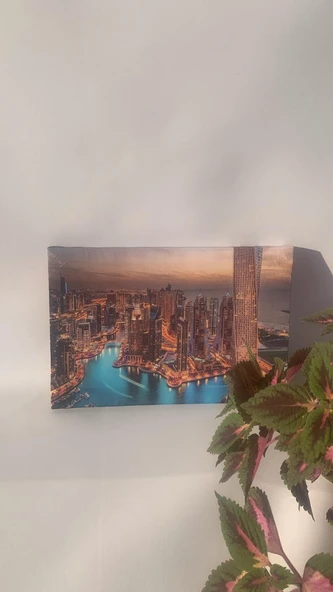 Gökdeklen Ve Şehir Işıkları Manzaralı Natürel Tasarım Ahşap Çerçeve Ev İşyeri Kanvas Tablo SHR8 - Resim 4