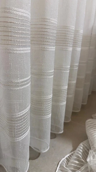 NİVEMESHOME MEVRA ALTIN ÇİZGİLİ 1/3 SIK PİLELİ TÜL PERDE APM - 8